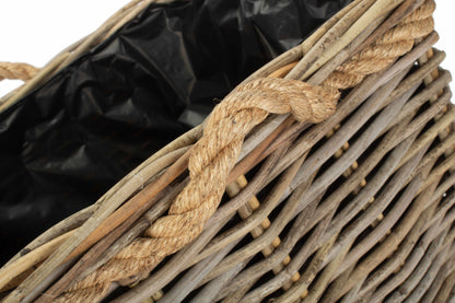 MEDIUM SQUARE TAPERED ROPE HANDLED RATTAN PLANTER with PLASTIC LINING