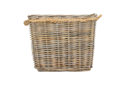 LARGE SQUARE TAPERED ROPE HANDLED RATTAN PLANTER with PLASTIC LINING