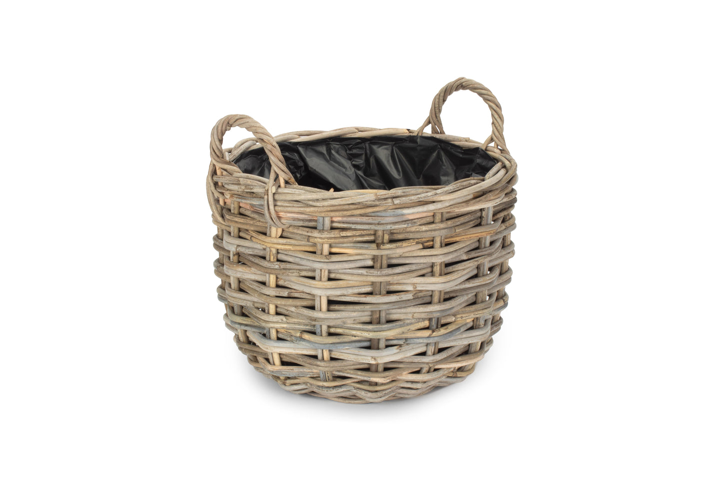 SMALL CURVED BASE RATTAN PLANTER with PLASTIC LINING