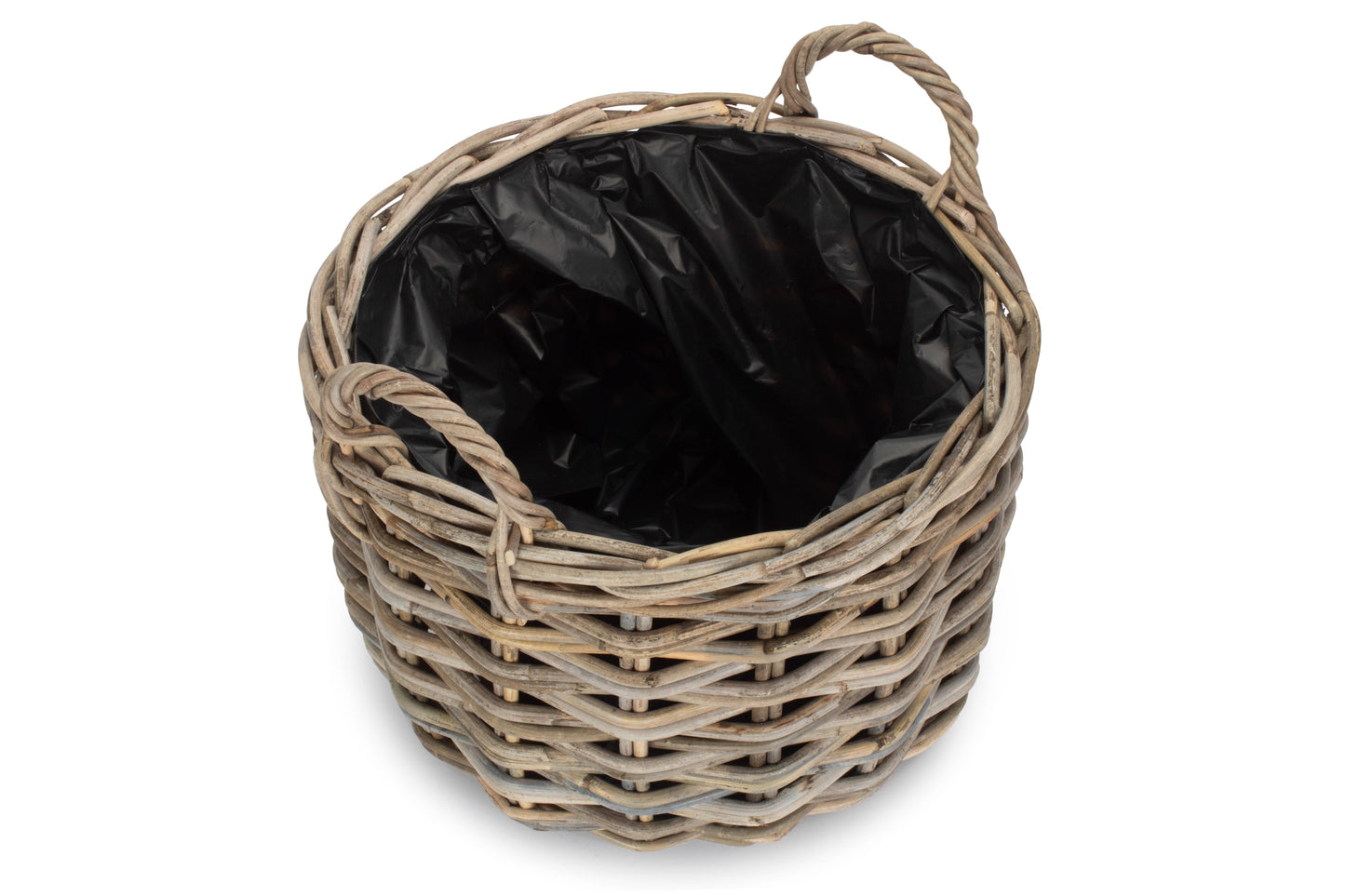 SMALL CURVED BASE RATTAN PLANTER with PLASTIC LINING