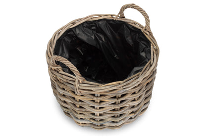 SMALL CURVED BASE RATTAN PLANTER with PLASTIC LINING