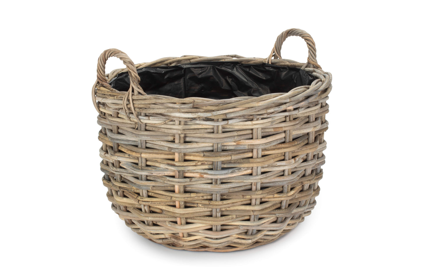 LARGE CURVED BASE RATTAN PLANTER with PLASTIC LINING