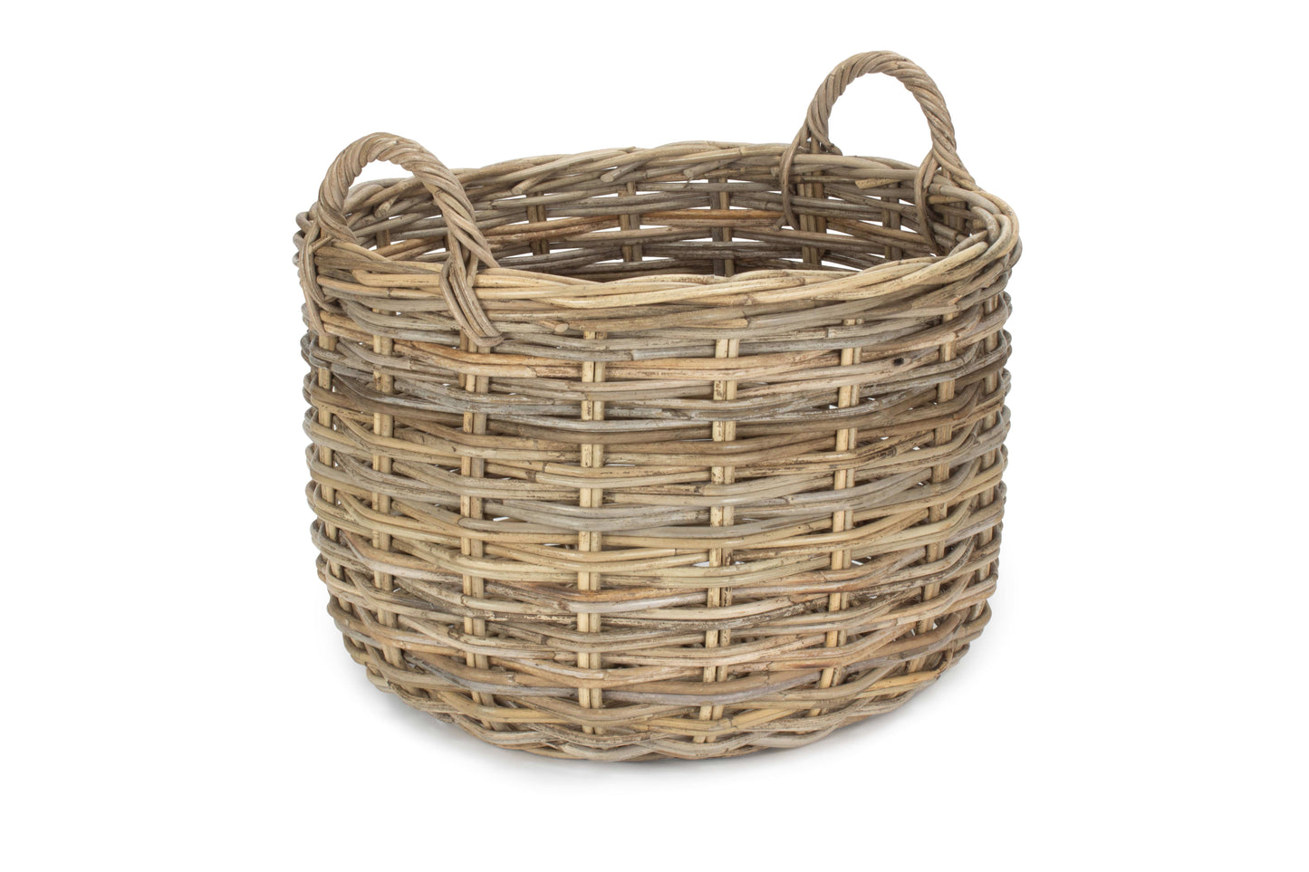 LARGE CURVED BASE RATTAN LOG STORAGE BASKET