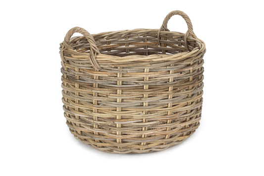 LARGE CURVED BASE RATTAN LOG STORAGE BASKET