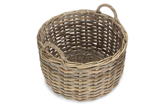LARGE CURVED BASE RATTAN LOG STORAGE BASKET