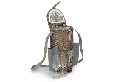 SINGLE BOTTLE & 2 CHAMPAGNE GLASS CARRIER with SHOULDER STRAP