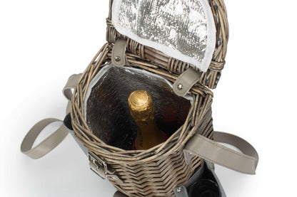 SINGLE BOTTLE & 2 CHAMPAGNE GLASS CARRIER with SHOULDER STRAP