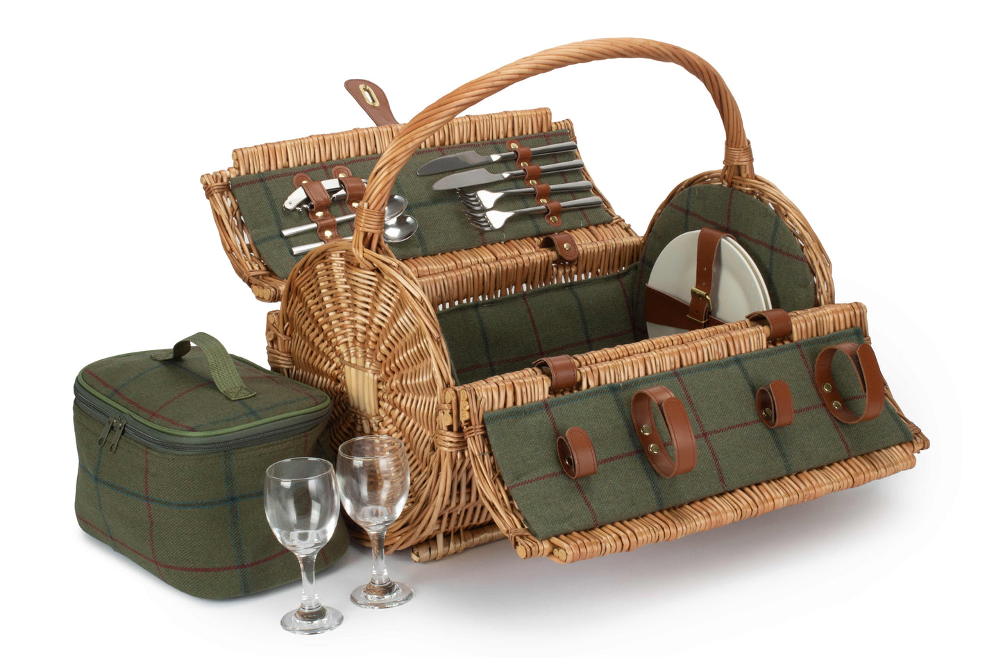 2 PERSON GREEN TWEED BARREL HAMPER