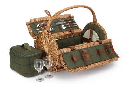 2 PERSON GREEN TWEED BARREL HAMPER