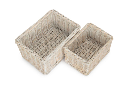 SMALL WHITE WASH FINISH WILLOW TRAYS SET 2