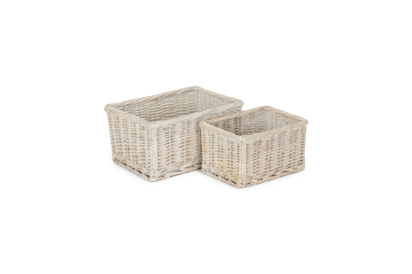 SMALL WHITE WASH FINISH WILLOW TRAYS SET 2