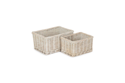 SMALL WHITE WASH FINISH WILLOW TRAYS SET 2