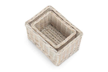 SMALL WHITE WASH FINISH WILLOW TRAYS SET 2