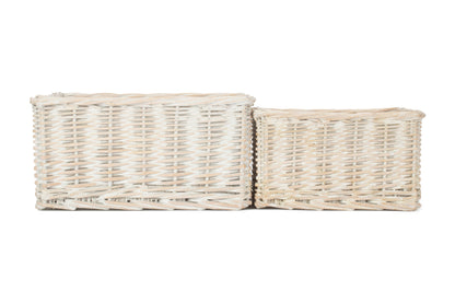 SMALL WHITE WASH FINISH WILLOW TRAYS SET 2