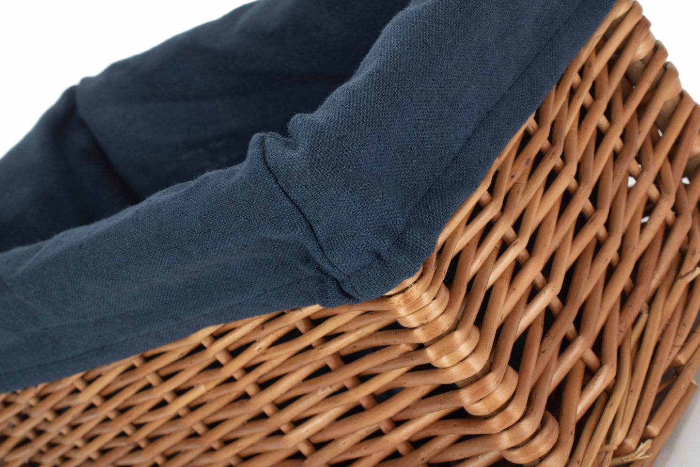 SMALL DOUBLE STEAMED STORAGE BASKET with NAVY BLUE LINING