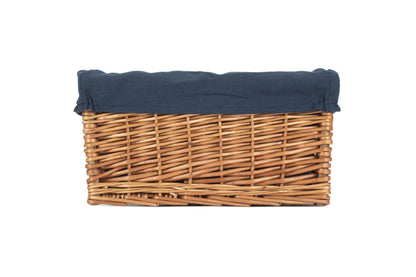 SMALL DOUBLE STEAMED STORAGE BASKET with NAVY BLUE LINING