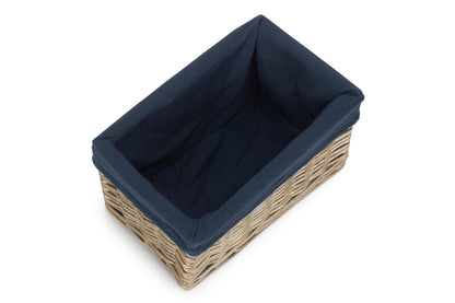 SMALL ANTIQUE WASH STORAGE BASKET with NAVY BLUE LINING