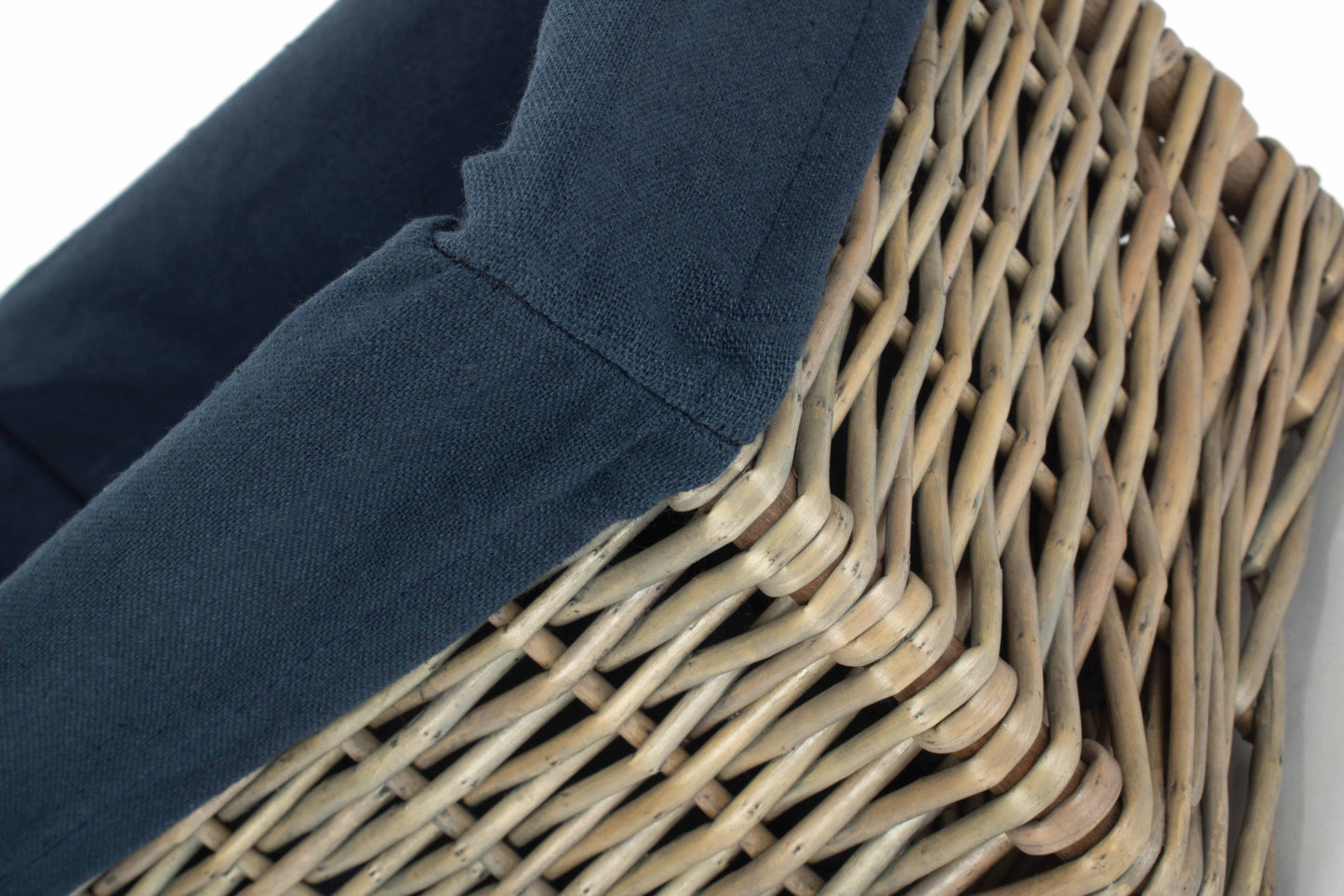 SMALL ANTIQUE WASH STORAGE BASKET with NAVY BLUE LINING