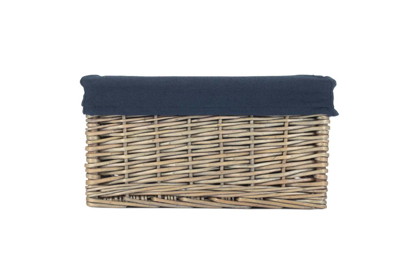 SMALL ANTIQUE WASH STORAGE BASKET with NAVY BLUE LINING