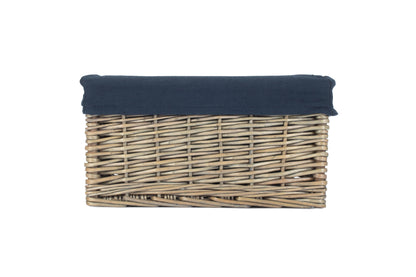 SMALL ANTIQUE WASH STORAGE BASKET with NAVY BLUE LINING
