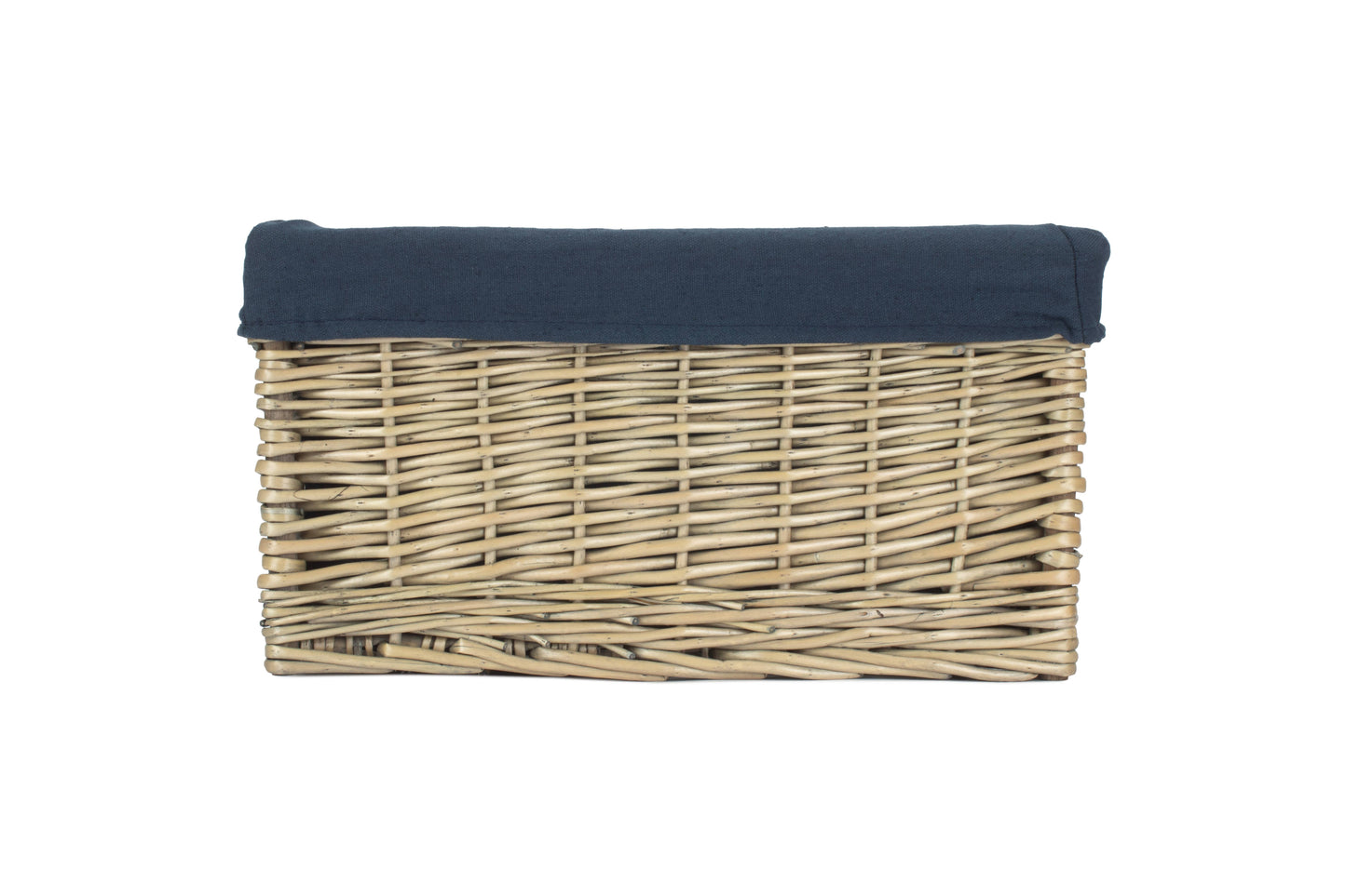 MEDIUM ANTIQUE WASH STORAGE BASKET with NAVY BLUE LINING