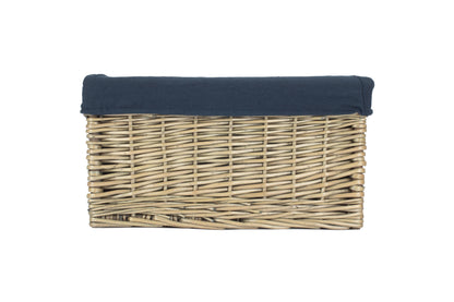 MEDIUM ANTIQUE WASH STORAGE BASKET with NAVY BLUE LINING