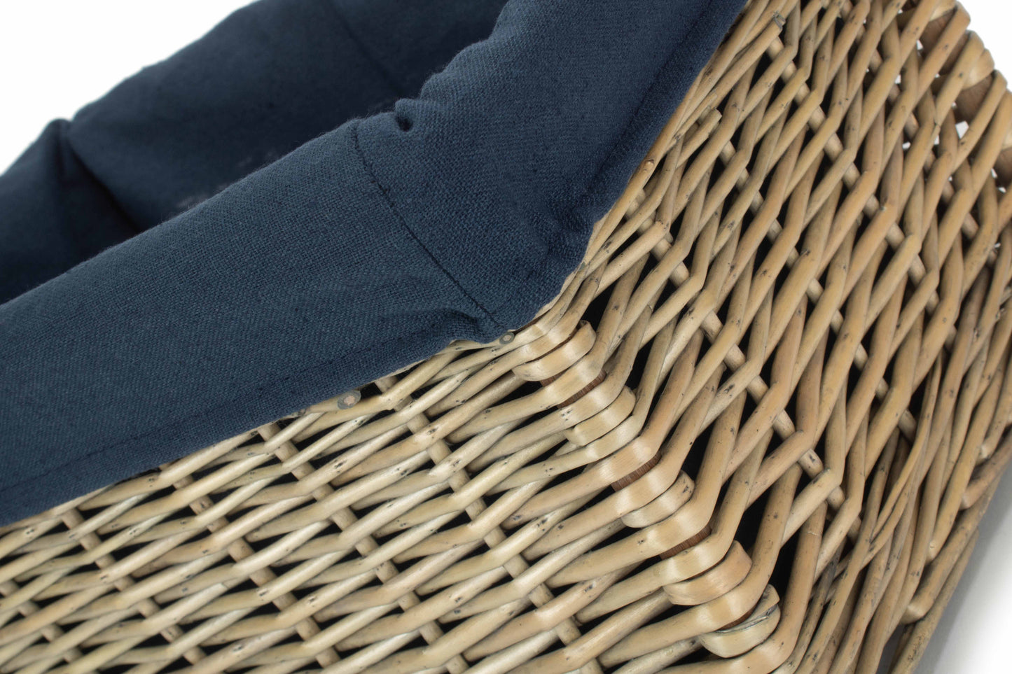 MEDIUM ANTIQUE WASH STORAGE BASKET with NAVY BLUE LINING