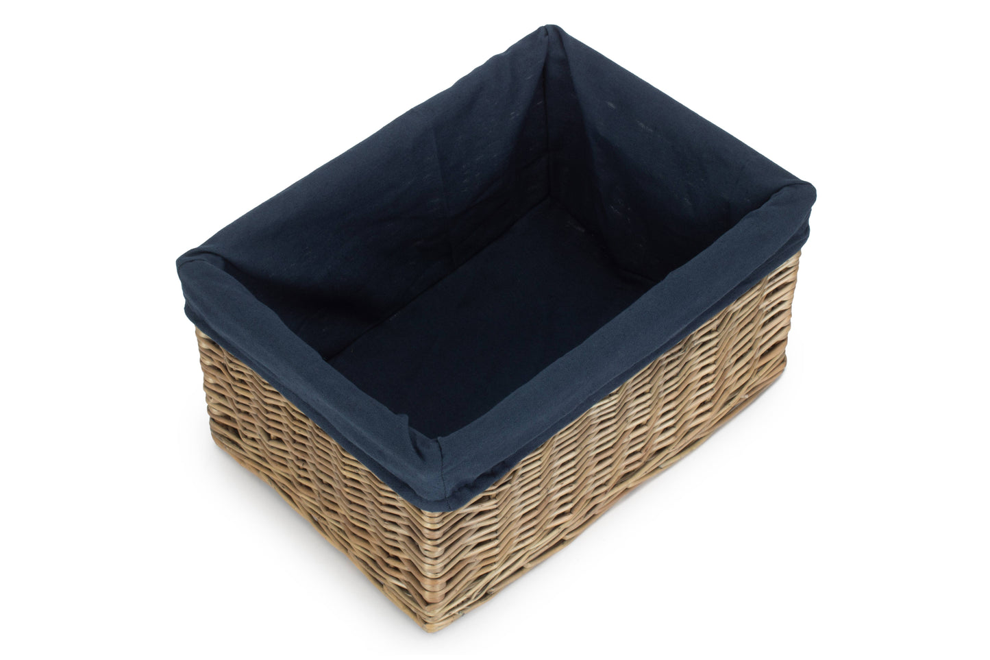 LARGE ANTIQUE WASH STORAGE BASKET with NAVY BLUE LINING