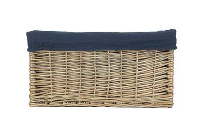 LARGE ANTIQUE WASH STORAGE BASKET with NAVY BLUE LINING