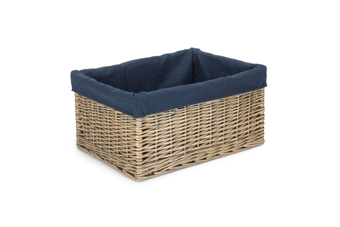 EXTRA LARGE ANTIQUE WASH STORAGE BASKET with NAVY BLUE LINING