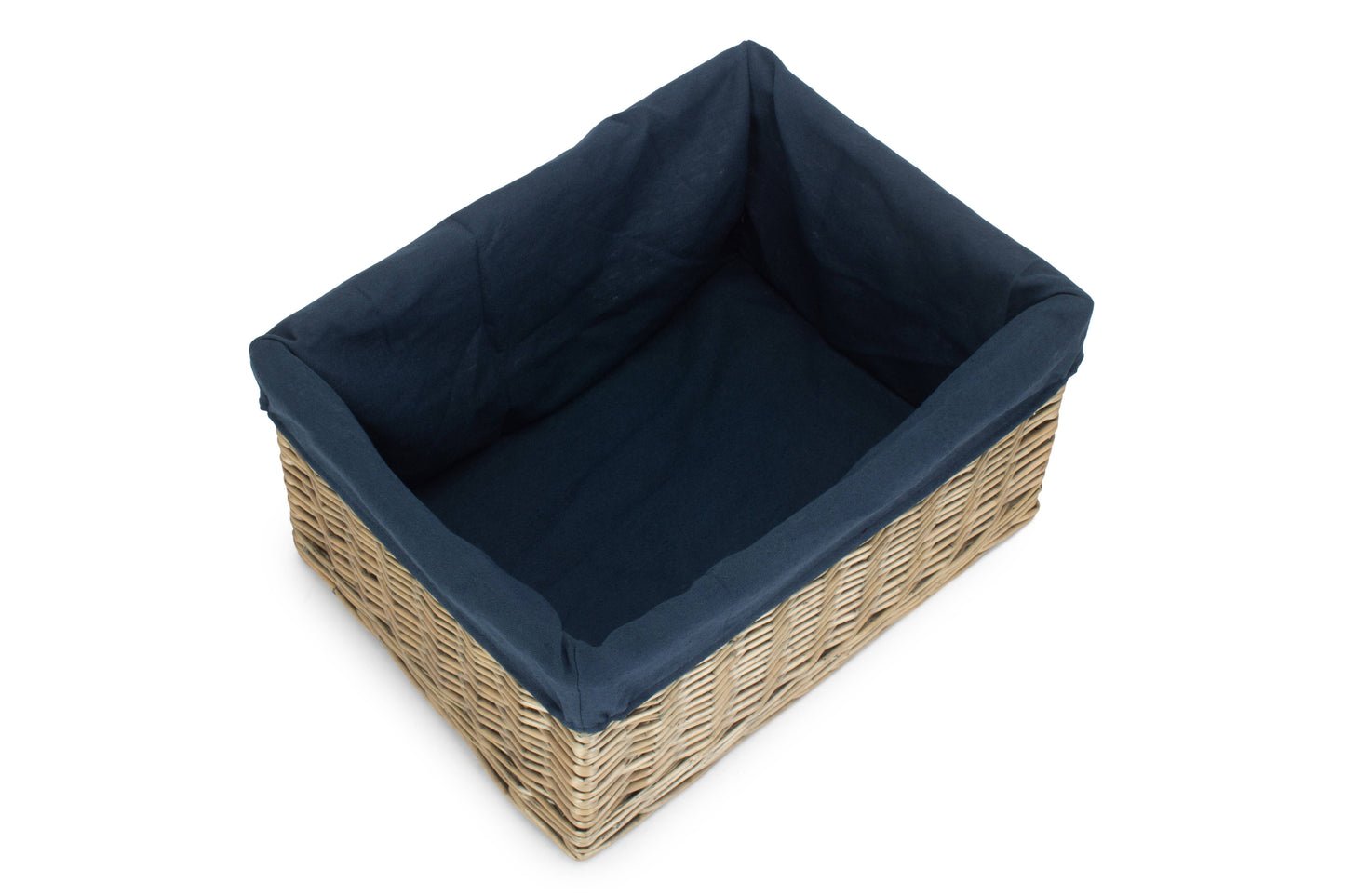 EXTRA LARGE ANTIQUE WASH STORAGE BASKET with NAVY BLUE LINING