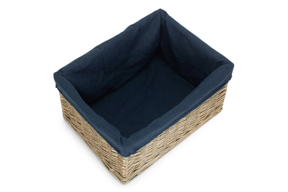 EXTRA LARGE ANTIQUE WASH STORAGE BASKET with NAVY BLUE LINING