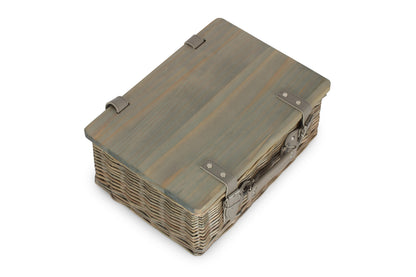 14" ANTIQUE WASH HAMPER with WOODEN LID