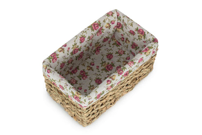 SMALL THATCH GRASS STORAGE BASKET with GARDEN ROSE LINING