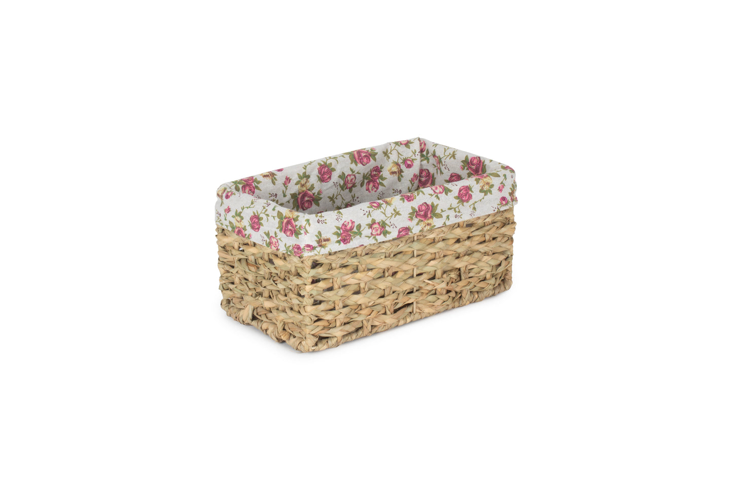 SMALL THATCH GRASS STORAGE BASKET with GARDEN ROSE LINING