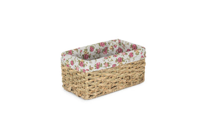 SMALL THATCH GRASS STORAGE BASKET with GARDEN ROSE LINING