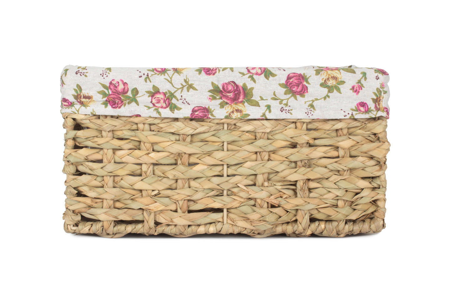 SMALL THATCH GRASS STORAGE BASKET with GARDEN ROSE LINING
