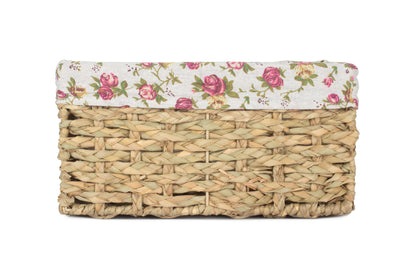 SMALL THATCH GRASS STORAGE BASKET with GARDEN ROSE LINING