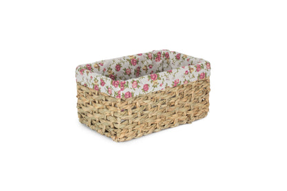 MEDIUM THATCH GRASS STORAGE BASKET with GARDEN ROSE LINING