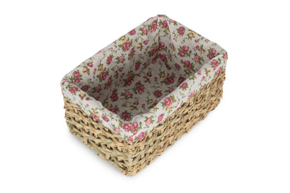MEDIUM THATCH GRASS STORAGE BASKET with GARDEN ROSE LINING