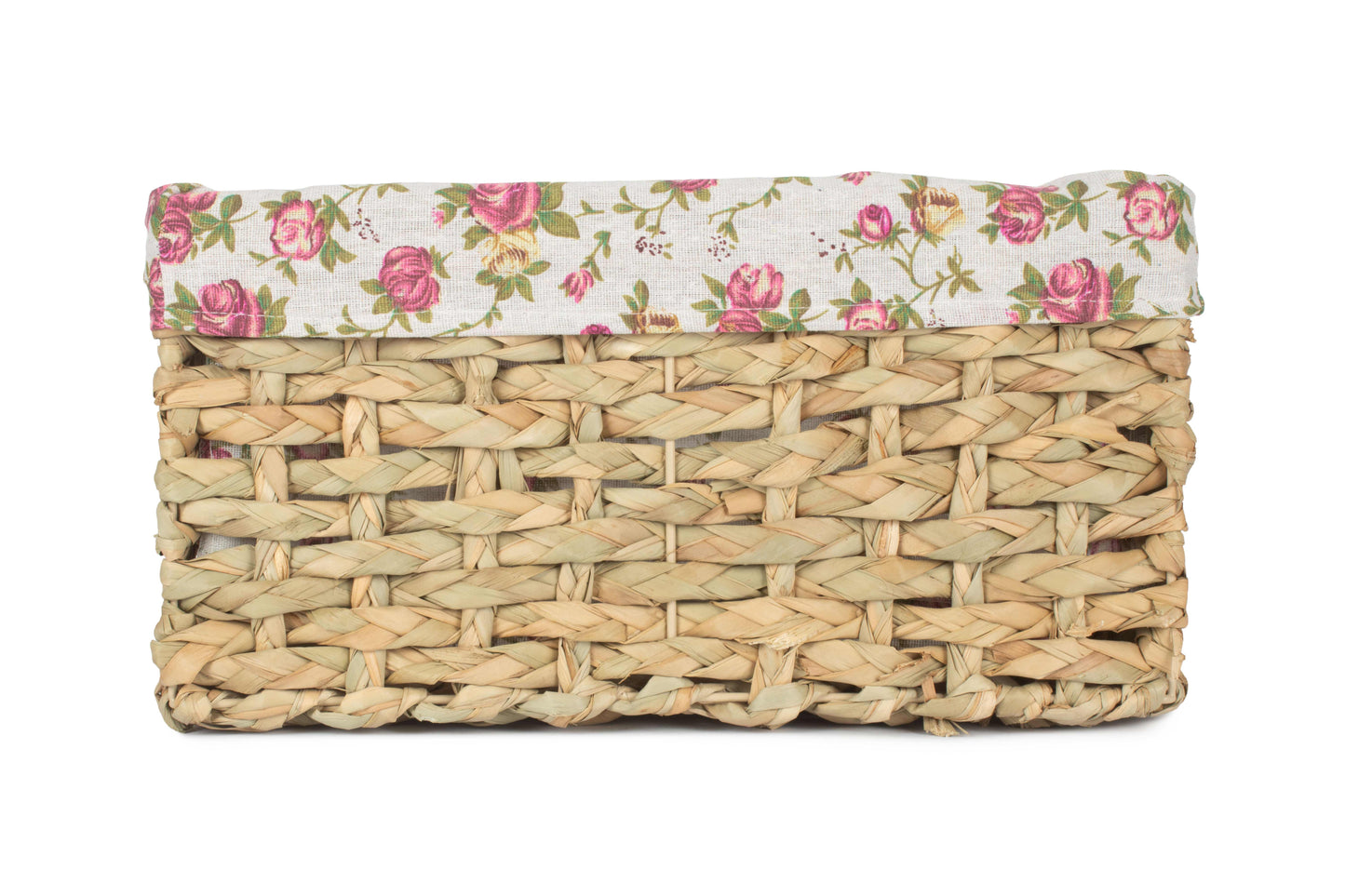 MEDIUM THATCH GRASS STORAGE BASKET with GARDEN ROSE LINING