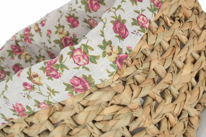 MEDIUM THATCH GRASS STORAGE BASKET with GARDEN ROSE LINING