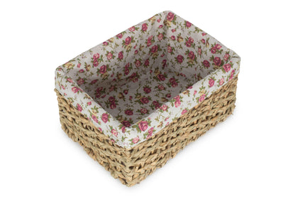 LARGE THATCH GRASS STORAGE BASKET with GARDEN ROSE LINING