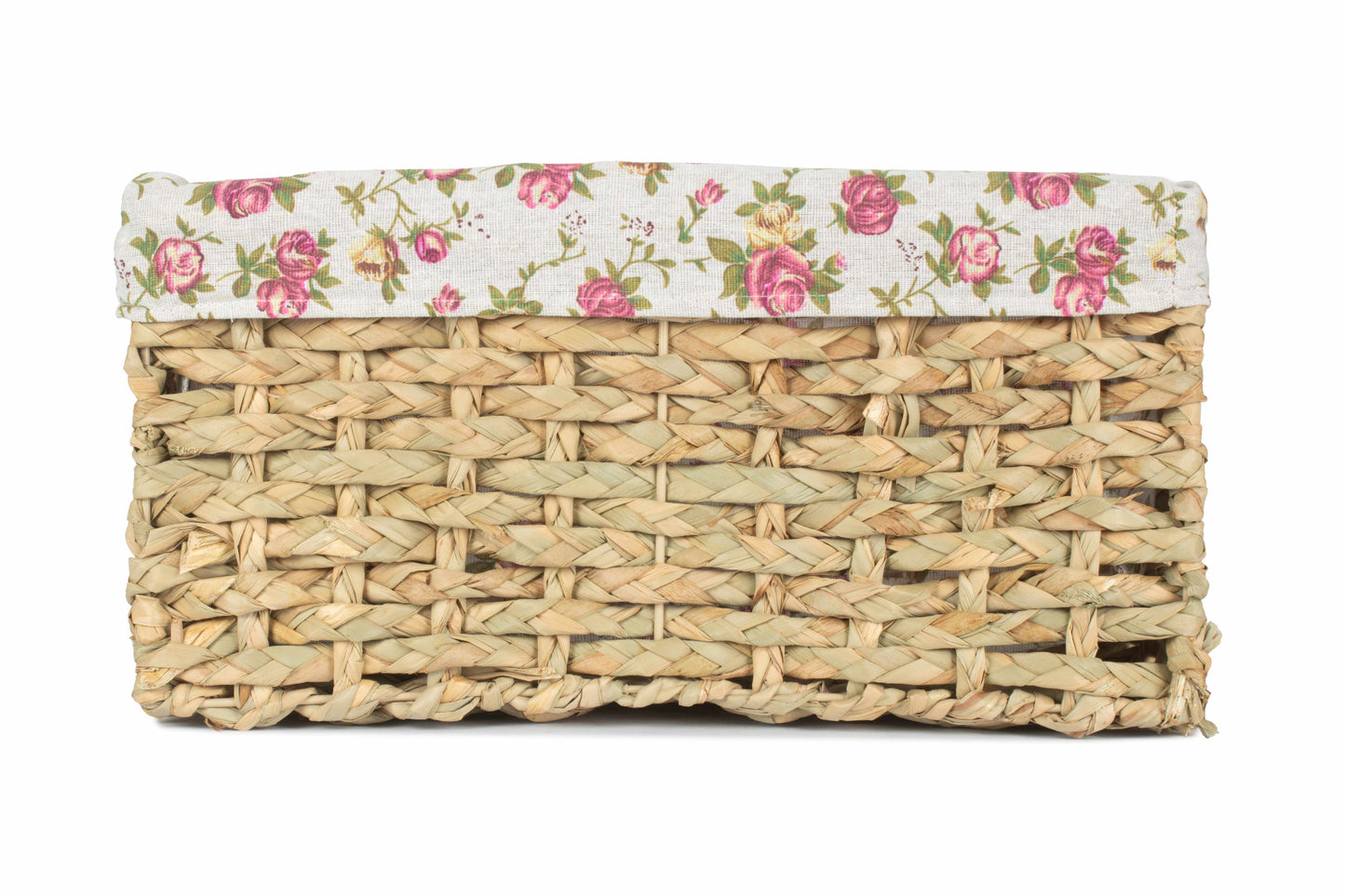 LARGE THATCH GRASS STORAGE BASKET with GARDEN ROSE LINING