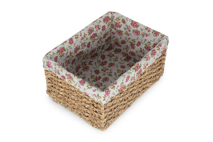EXTRA LARGE THATCH GRASS STORAGE BASKET with GARDEN ROSE LINING