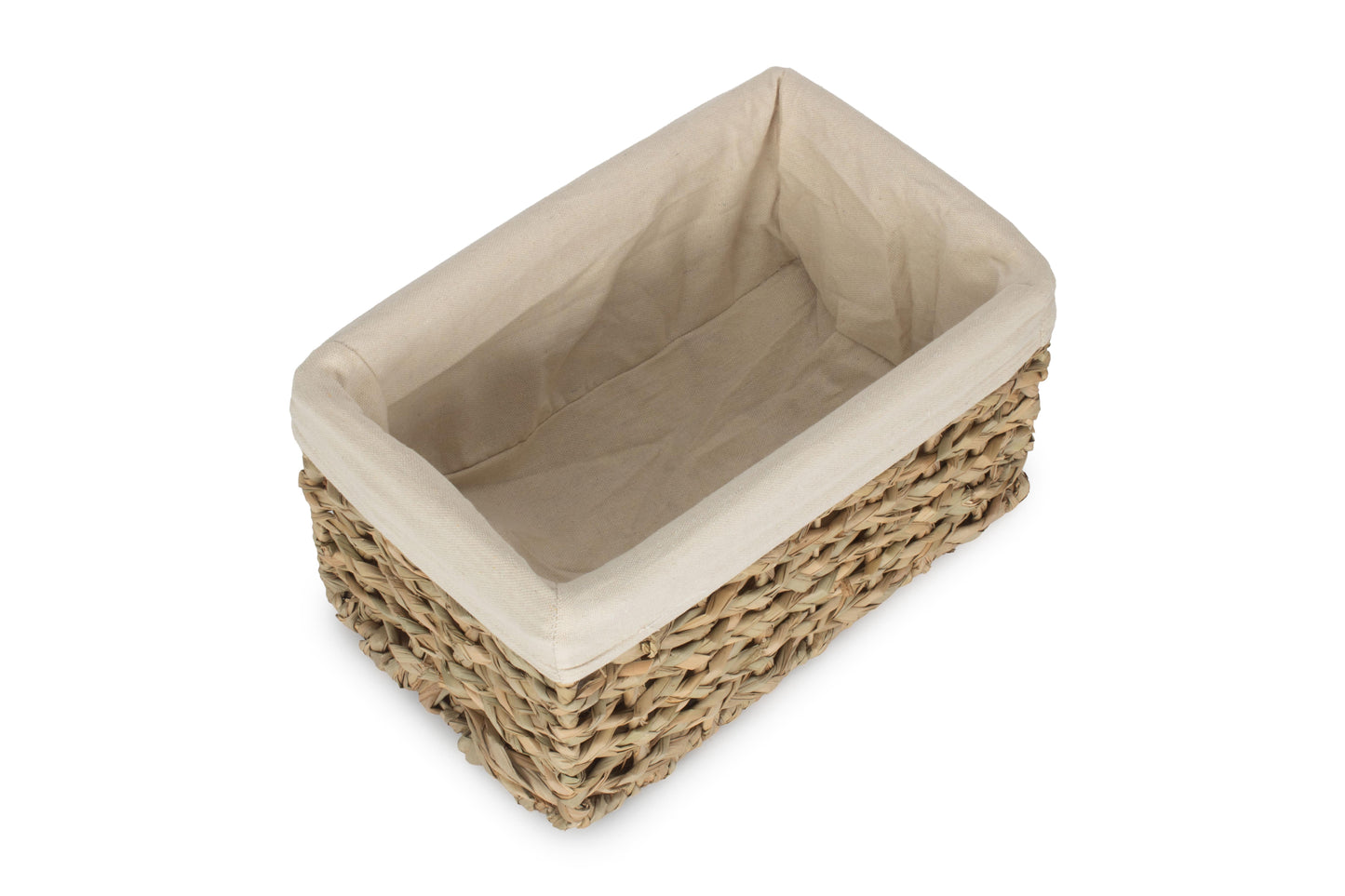 SMALL THATCH GRASS STORAGE BASKET with WHITE LINING