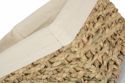 SMALL THATCH GRASS STORAGE BASKET with WHITE LINING