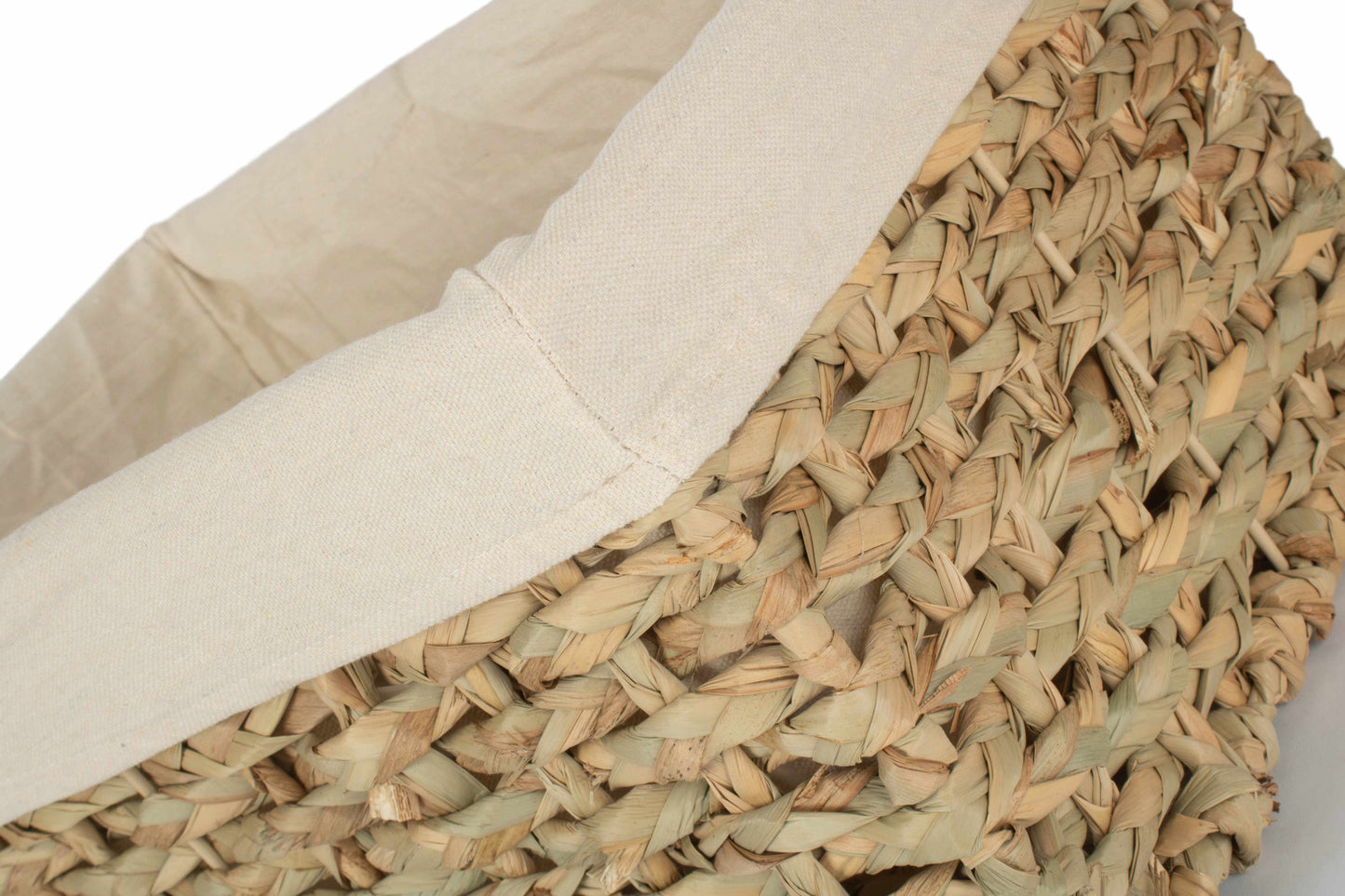 LARGE THATCH GRASS STORAGE BASKET with WHITE LINING