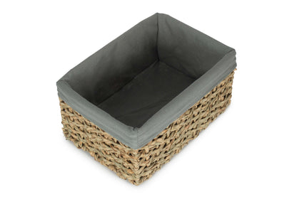 LARGE THATCH GRASS STORAGE BASKET with SAGE GREY LINING
