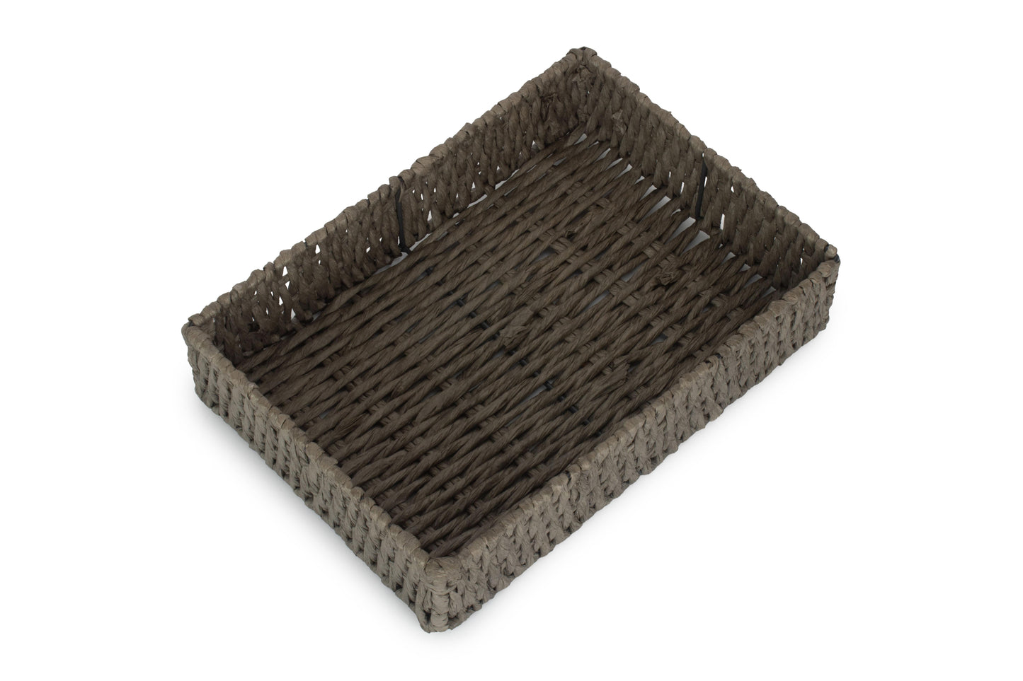 MEDIUM RECTANGULAR STRAIGHT-SIDED GREY PAPER ROPE TRAY